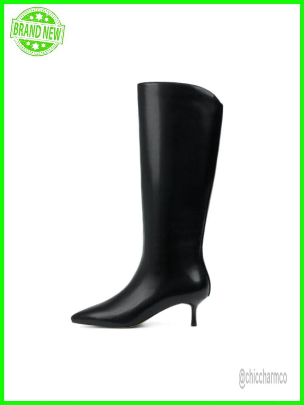 Women's Knee High Boots Pointed Toe Kitten Heel Side Zipper Faux Leather